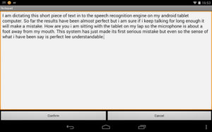 Results of speech recognition software on an android tablet