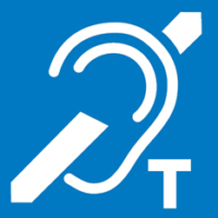 hearing loop symbol, an ear with a letter T beside it
