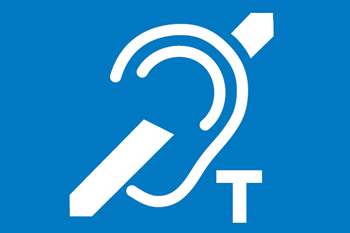 hearing loop symbol, an ear with a letter T beside it