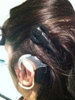 Kirsteen's cochlear implant being programmed